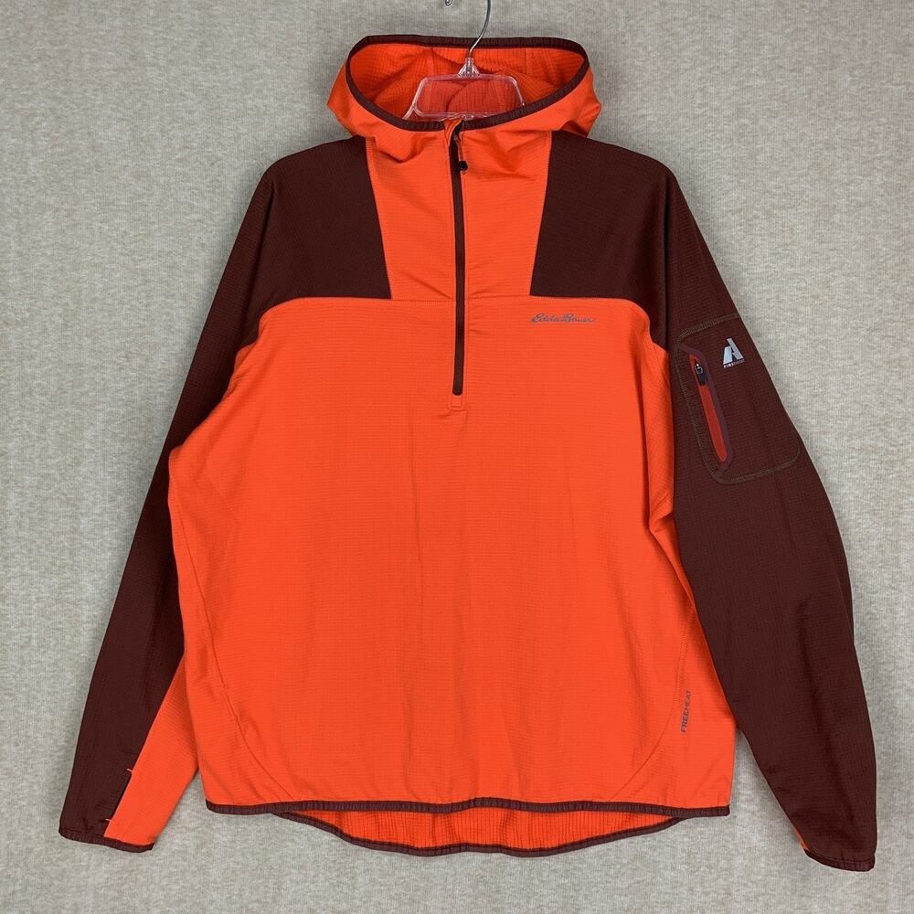 Eddie Bauer First Ascent Hoodie Men XL Orange Free Heat Grid Fleece Thermal Gorp